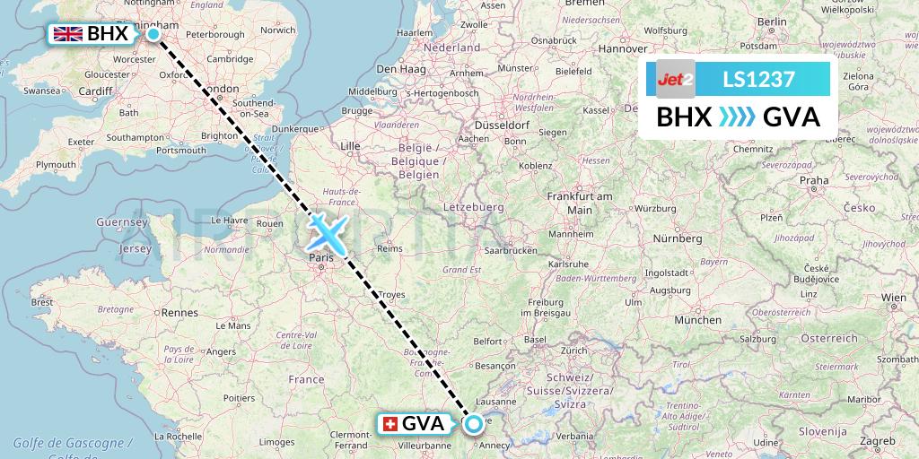 LS1237 Jet2 Flight Map: Birmingham to Geneva