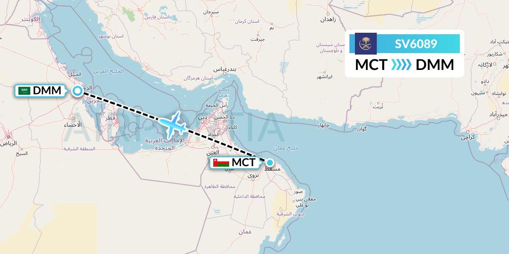 SV6089 Saudi Arabian Airlines Flight Map: Muscat to Dammam