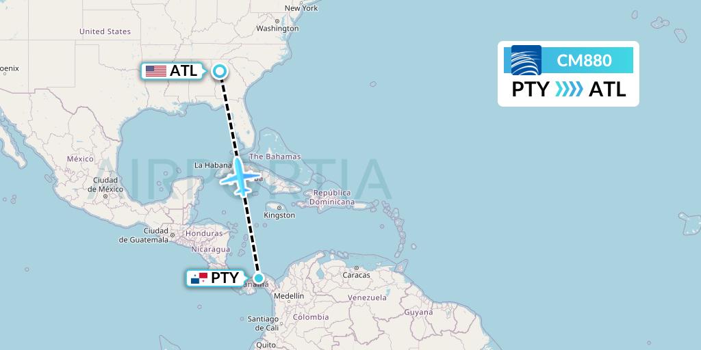 CM880 Copa Airlines Flight Map: Panama City to Atlanta