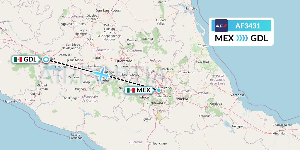 AF3431 Air France Flight Map: Mexico City to Guadalajara