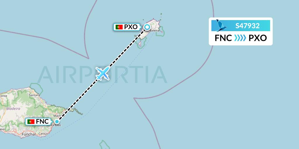 S47932 Azores Airlines Flight Map: Funchal to Porto Santo