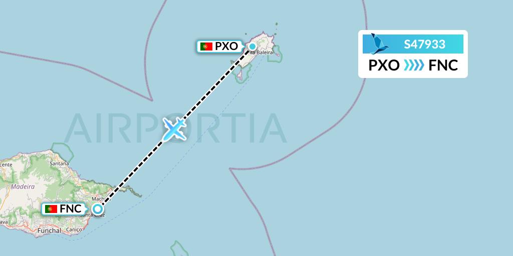S47933 Azores Airlines Flight Map: Porto Santo to Funchal