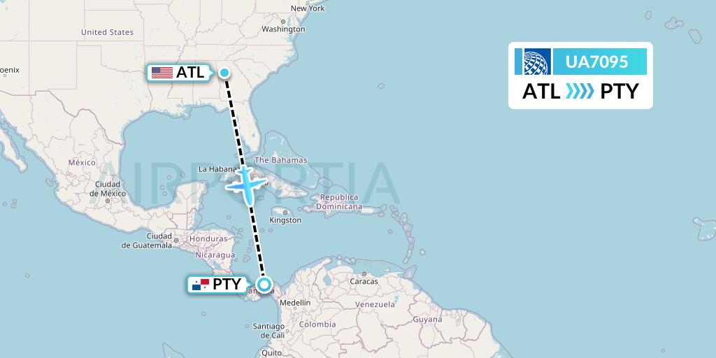 UA7095 United Airlines Flight Map: Atlanta to Panama City