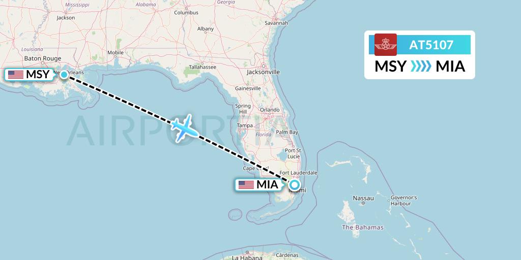 AT5107 Royal Air Maroc Flight Map: New Orleans to Miami