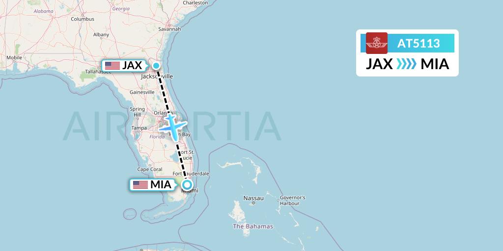 AT5113 Royal Air Maroc Flight Map: Jacksonville to Miami