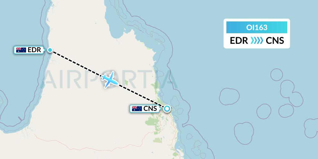 OI163 Hinterland Aviation Flight Map: Australia to Cairns