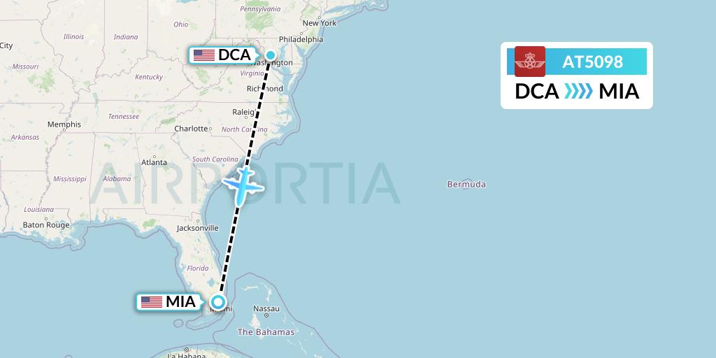AT5098 Royal Air Maroc Flight Map: Washington to Miami