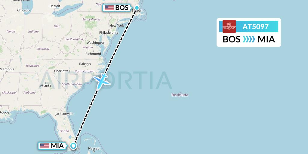 AT5097 Royal Air Maroc Flight Map: Boston to Miami