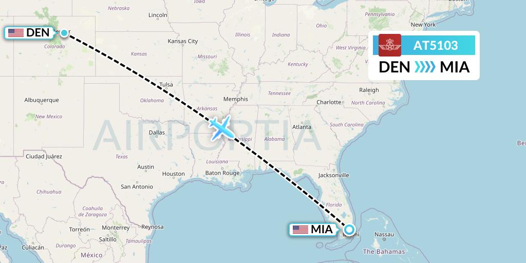AT5103 Royal Air Maroc Flight Map: Denver to Miami