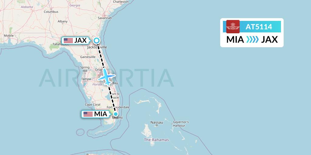 AT5114 Royal Air Maroc Flight Map: Miami to Jacksonville