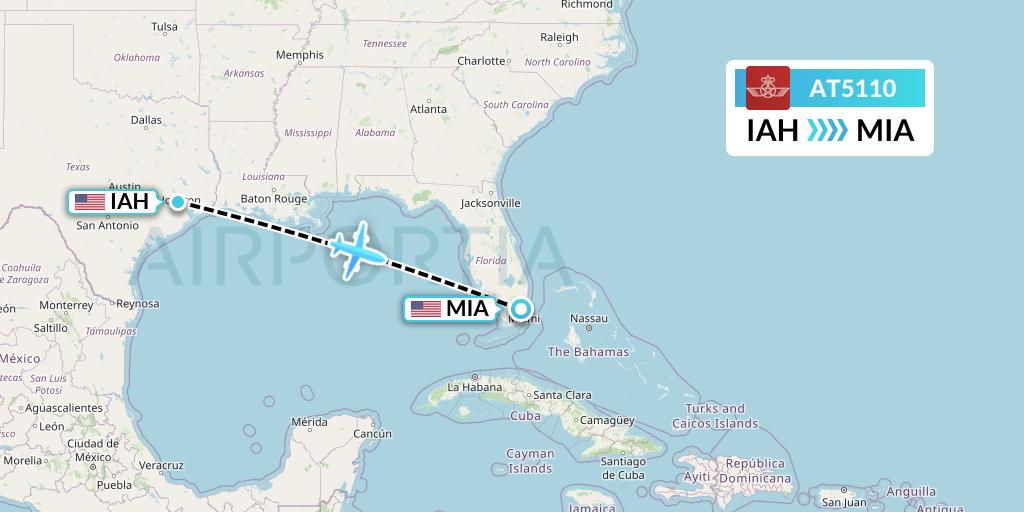 AT5110 Royal Air Maroc Flight Map: Houston to Miami