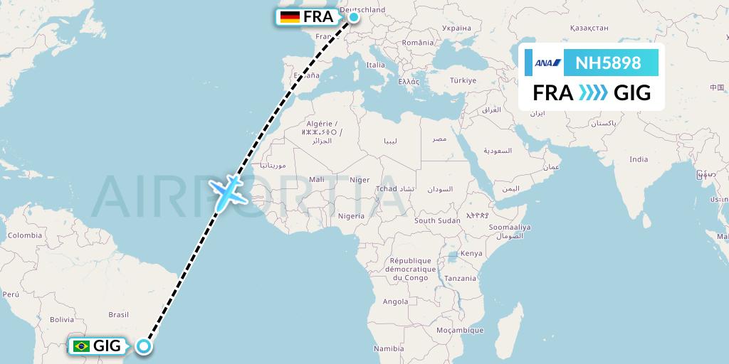 NH5898 All Nippon Airways Flight Map: Frankfurt to Rio de Janeiro