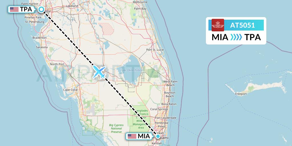 AT5051 Royal Air Maroc Flight Map: Miami to Tampa