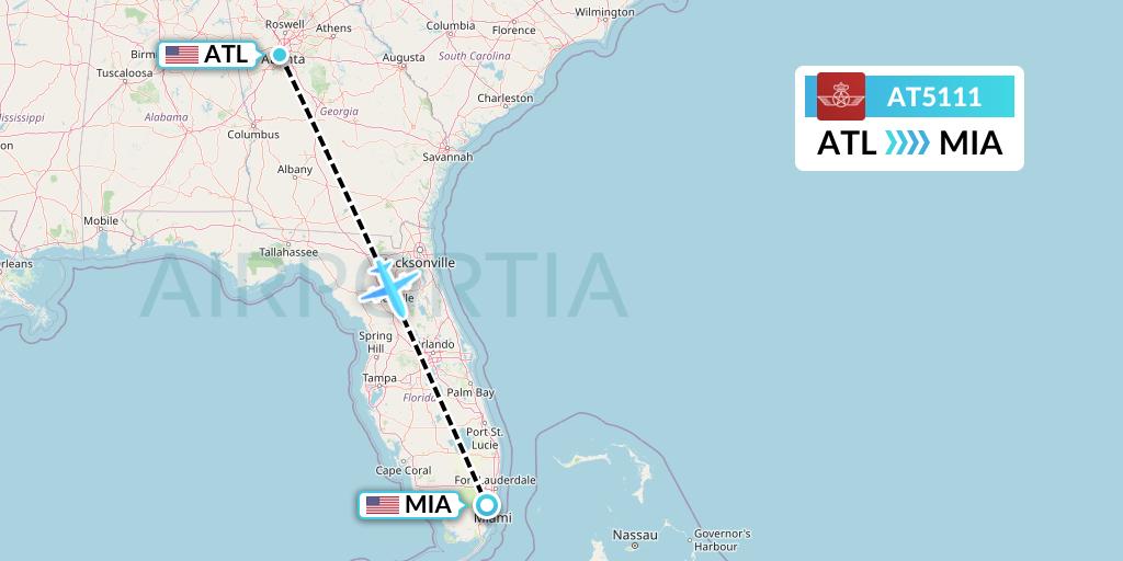 AT5111 Royal Air Maroc Flight Map: Atlanta to Miami