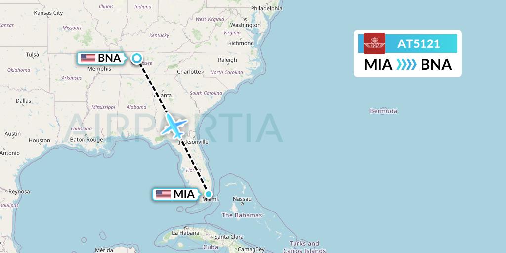 AT5121 Royal Air Maroc Flight Map: Miami to Nashville