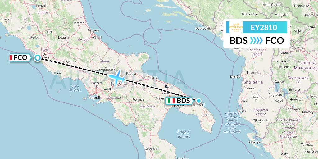 EY2810 Etihad Airways Flight Map: Brindisi to Rome