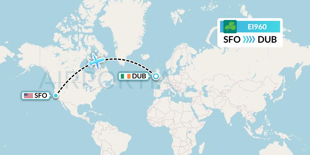 EI960 Aer Lingus Flight Map: San Francisco to Dublin