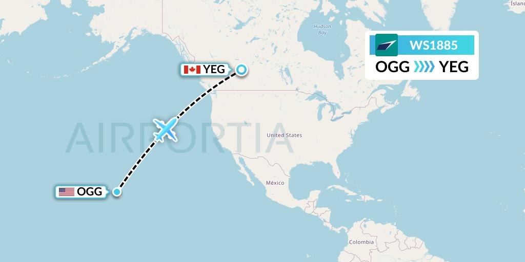 WS1885 WestJet Flight Map: Kahului to Edmonton