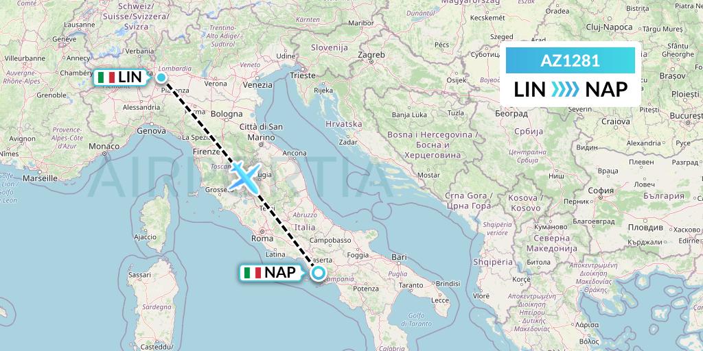 AZ1281 ITA Airways Flight Map: Milan to Naples