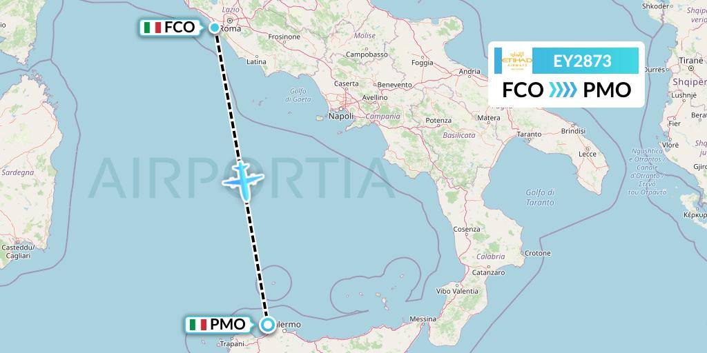 EY2873 Etihad Airways Flight Map: Rome to Palermo