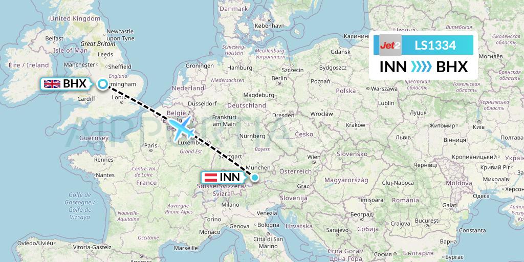 LS1334 Jet2 Flight Map: Innsbruck to Birmingham