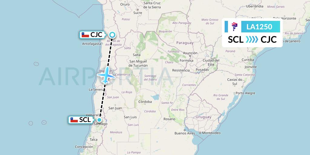 LA1250 LAN Airlines Flight Map: Santiago to Calama