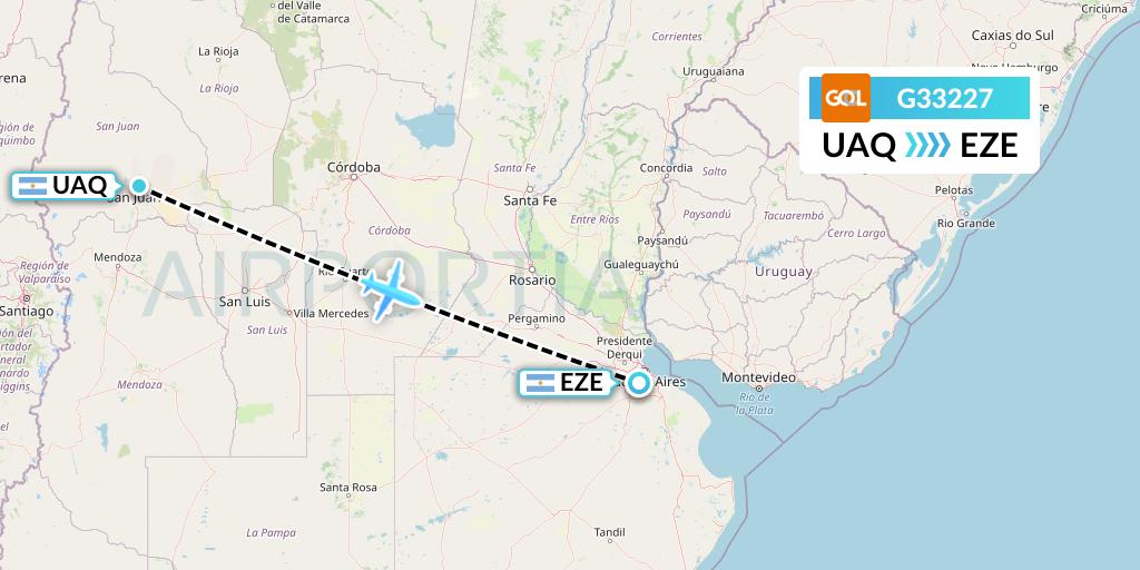 G33227 GOL Transportes Aeros Flight Map: San Juan to Buenos Aires