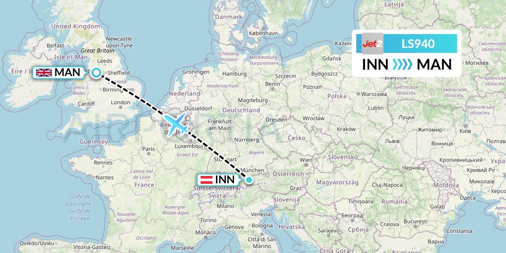 LS940 Jet2 Flight Map: Innsbruck to Manchester