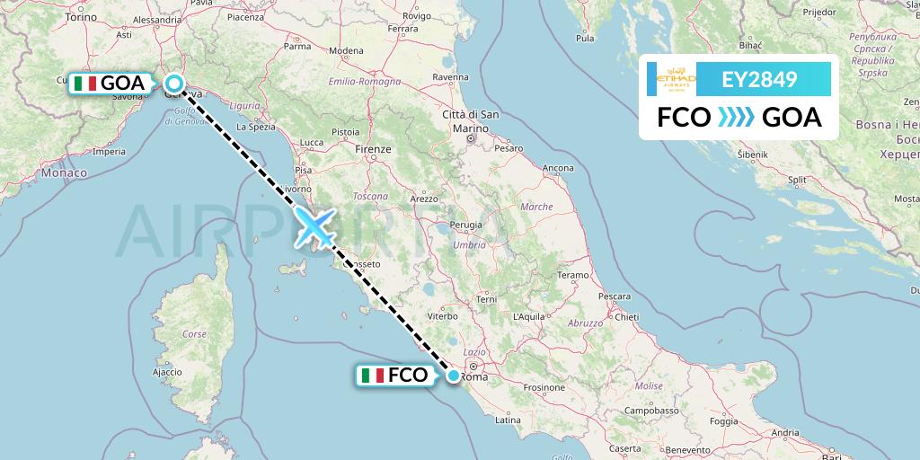 EY2849 Etihad Airways Flight Map: Rome to Genoa