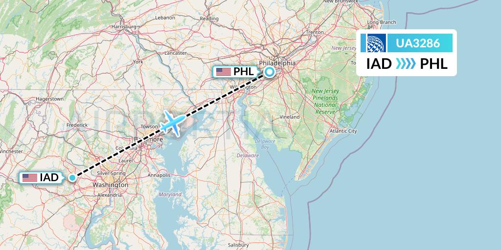 UA3286 United Airlines Flight Map: Washington to Philadelphia