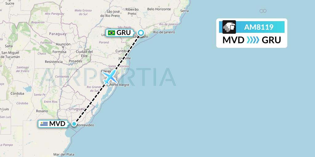AM8119 Aeromexico Flight Map: Montevideo to Sao Paulo