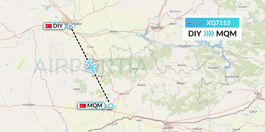 XQ7113 SunExpress Flight Map: Diyarbakir to Mardin