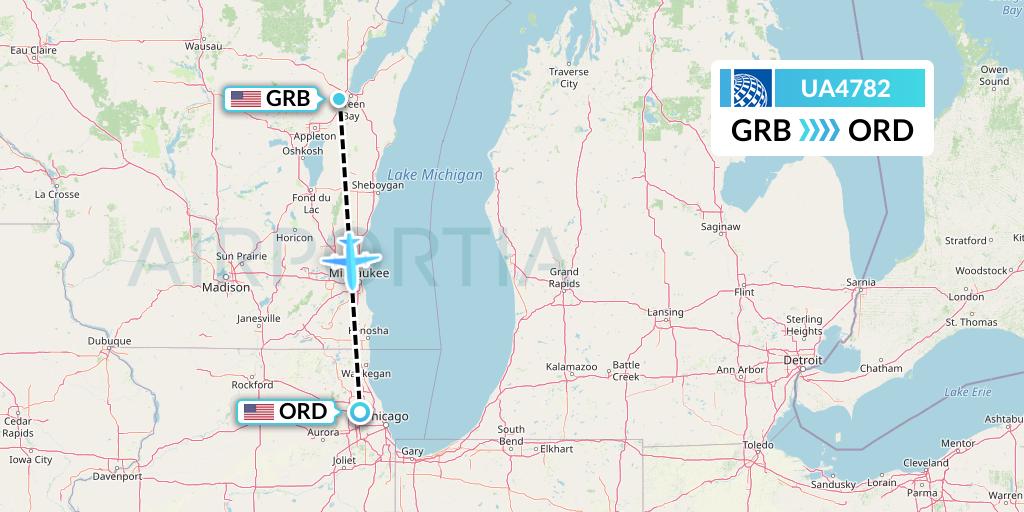 UA4782 United Airlines Flight Map: Green Bay to Chicago