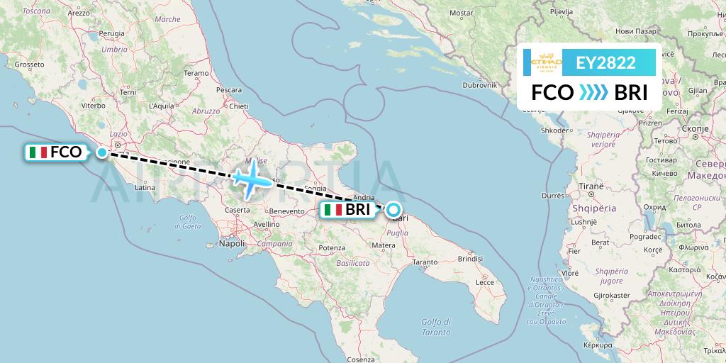EY2822 Etihad Airways Flight Map: Rome to Bari