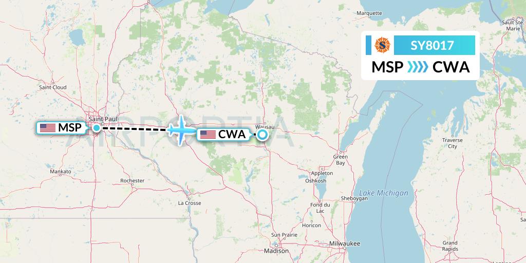 SY8017 Sun Country Airlines Flight Map: Minneapolis to Wausau