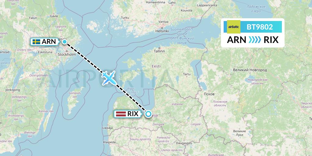 BT9802 Air Baltic Flight Map: Stockholm to Riga