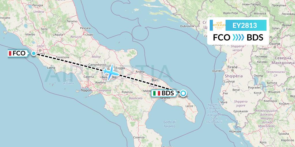 EY2813 Etihad Airways Flight Map: Rome to Brindisi