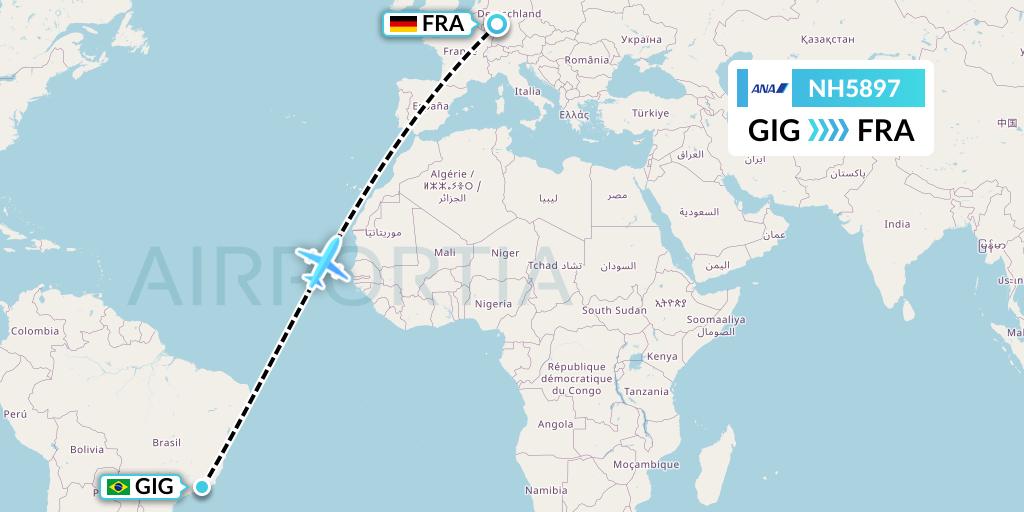 NH5897 All Nippon Airways Flight Map: Rio de Janeiro to Frankfurt