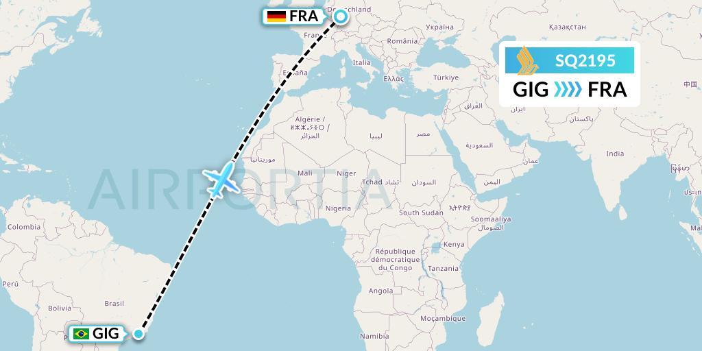 SQ2195 Singapore Airlines Flight Map: Rio de Janeiro to Frankfurt