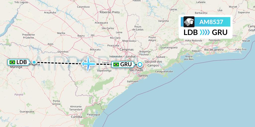 AM8537 Aeromexico Flight Map: Londrina to Sao Paulo