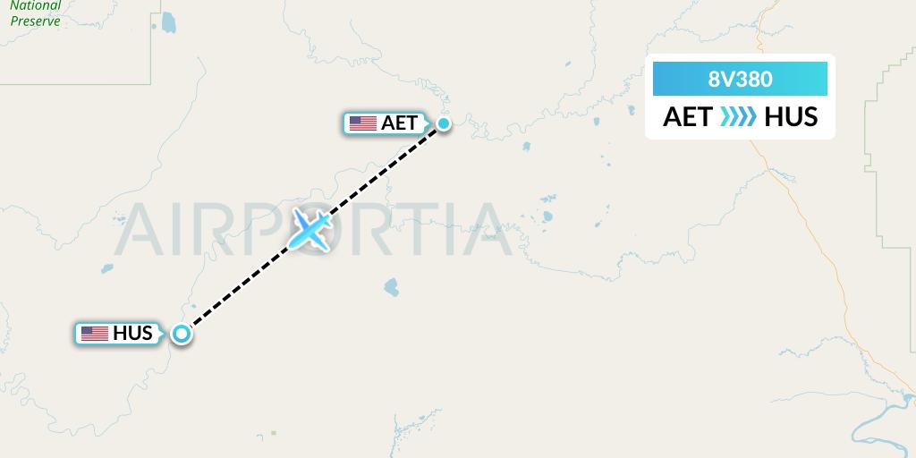 8V380 Wright Air Service Flight Map: Allakaket to Hughes