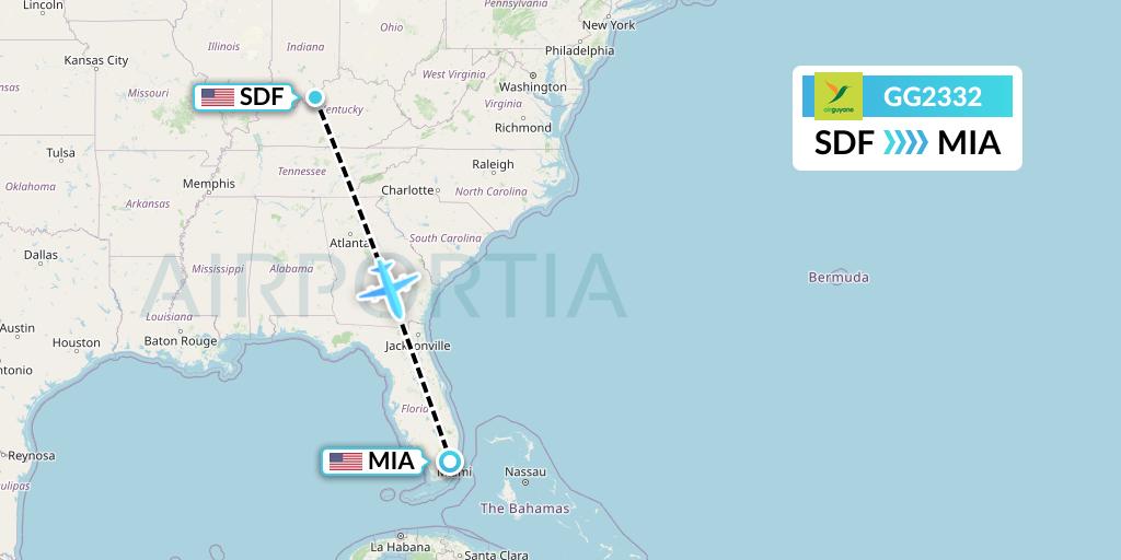 GG2332 Sky Lease 1 Flight Map: Louisville to Miami