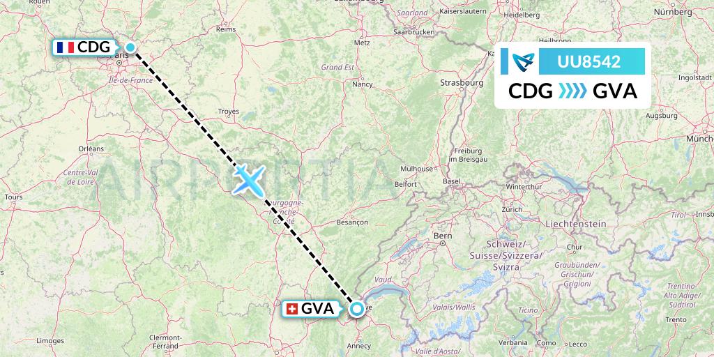 UU8542 Air Austral Flight Map: Paris to Geneva