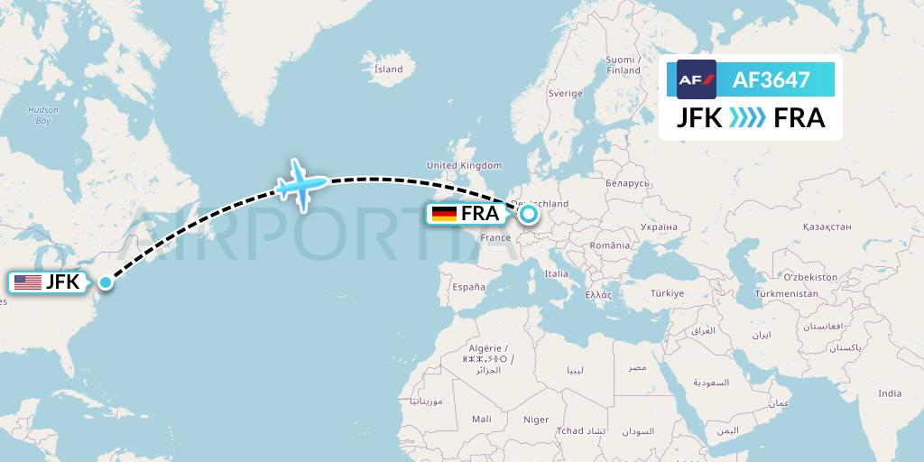 AF3647 Air France Flight Map: New York to Frankfurt