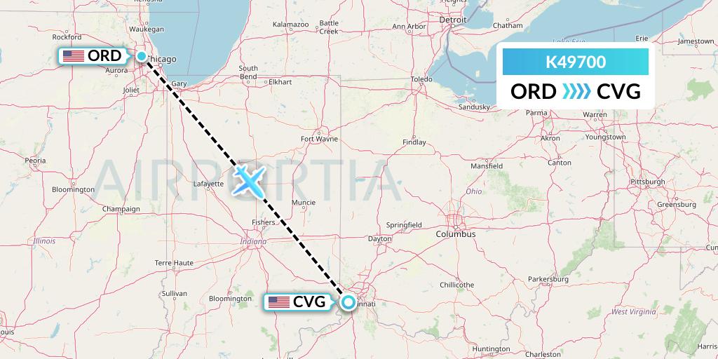 K49700 Kalitta Air Flight Map: Chicago to Cincinnati