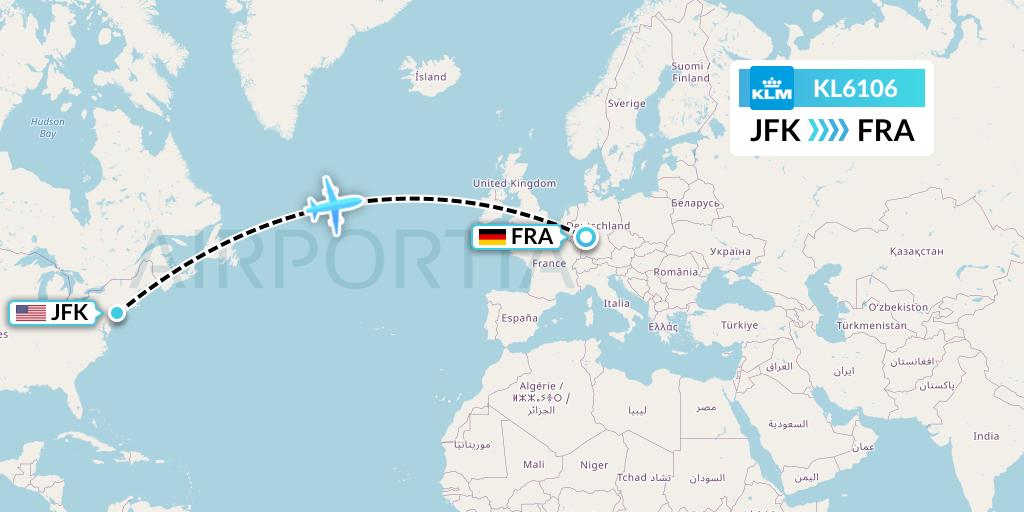 KL6106 KLM Flight Map: New York to Frankfurt