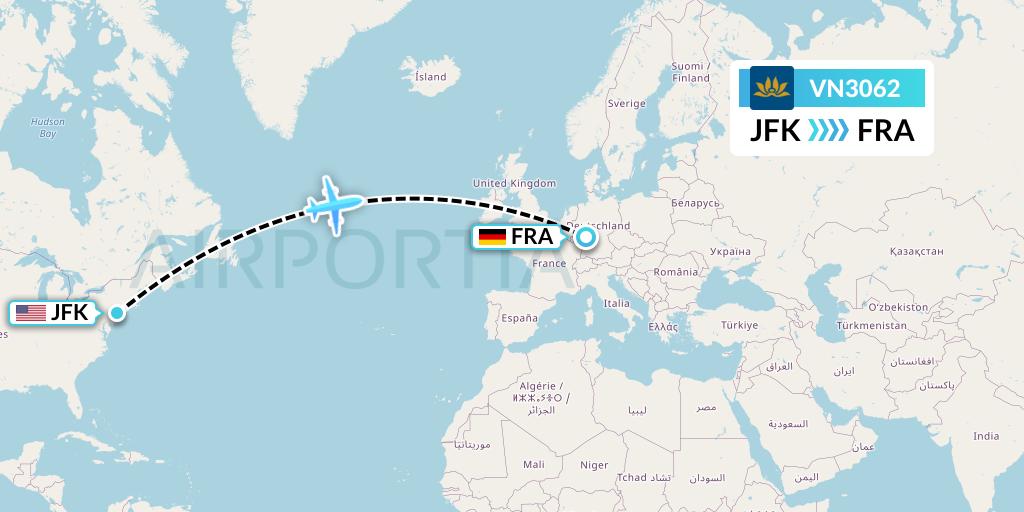 VN3062 Vietnam Airlines Flight Map: New York to Frankfurt