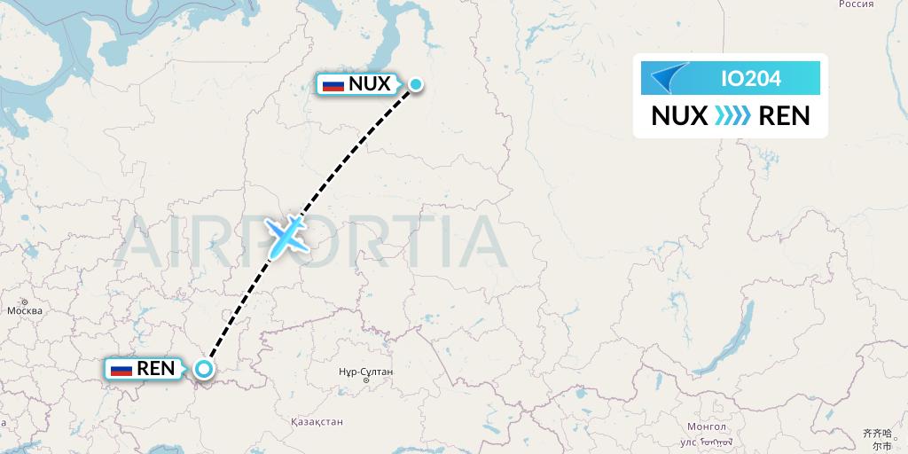 IO204 IrAero Flight Map: Novy Urengoy to Orenburg