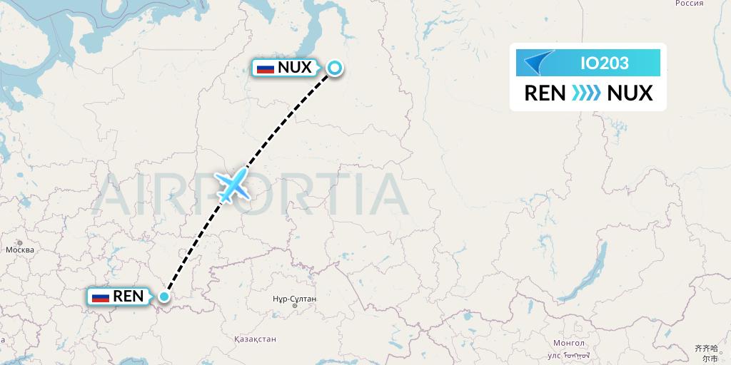 IO203 IrAero Flight Map: Orenburg to Novy Urengoy