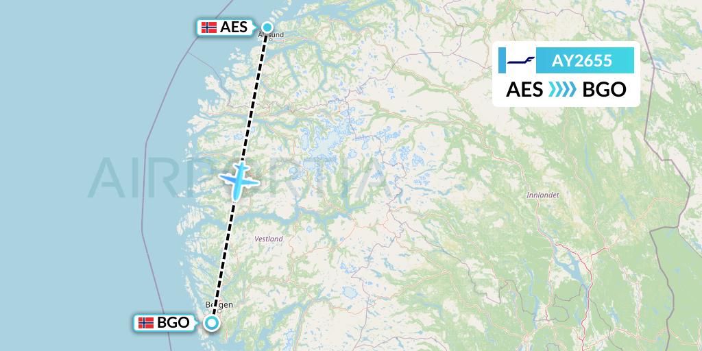 AY2655 Finnair Flight Map: Alesund to Bergen